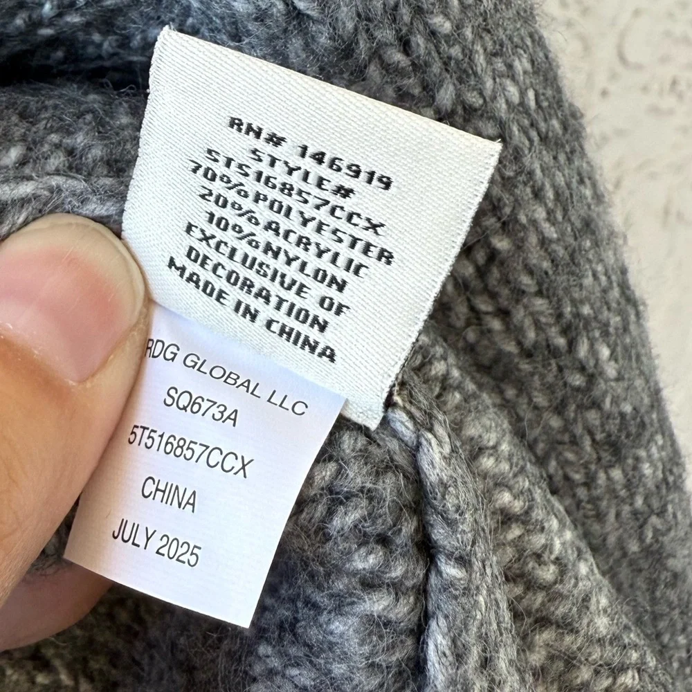C&C California charcoal gray knit cardigan with floral appliques XL